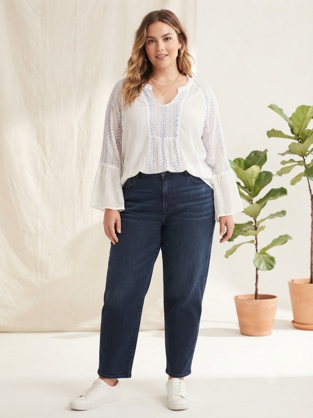 Zac & Rachel White Peasant Blouse with Light Blue Embroidery